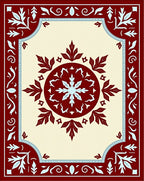 Crimson Leaf Medallion Ivory Border Rug