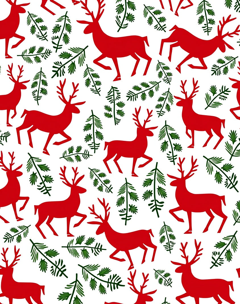 Bold Red Reindeer Pine Branches Rug