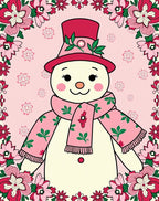 Pink Snowman Floral Border Rug