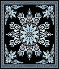 Black Blue Medallion Floral Filigree Rug