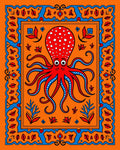 Bright Orange Red Octopus Nautical Rug