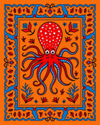 Bright Orange Red Octopus Nautical Rug
