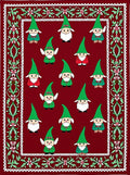 Festive Gnome Border with Red Background Rug