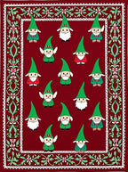 Festive Gnome Border with Red Background Rug
