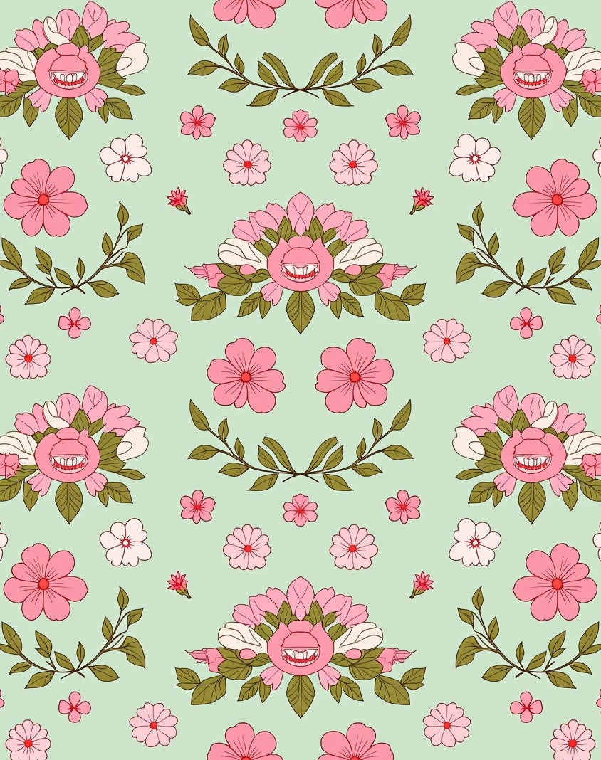 Retro Pink Floral Grin Repeating Pattern Rug