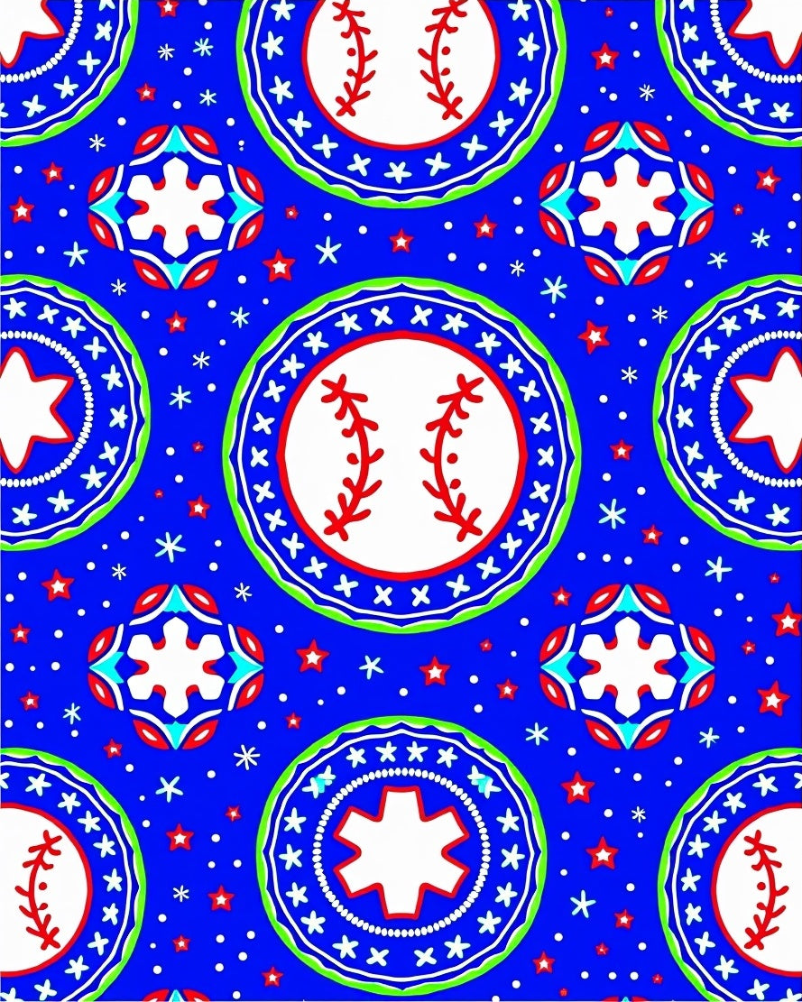 Bold Blue Baseball Starburst Roundels Rug