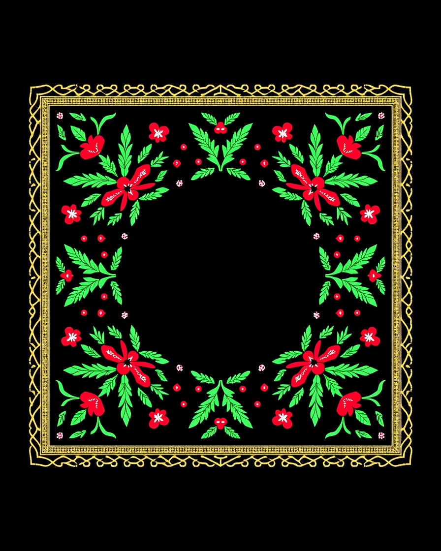 Classic Red Green Floral Border Rug