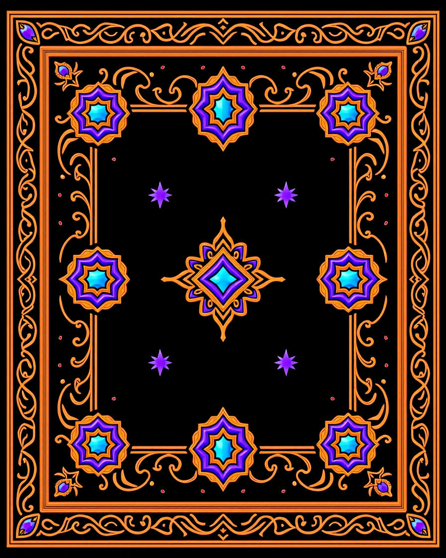 Ornate Black Jewel Starburst Rug