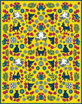 Vibrant Yellow Folk Animal Floral Rug