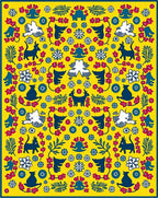 Vibrant Yellow Folk Animal Floral Rug