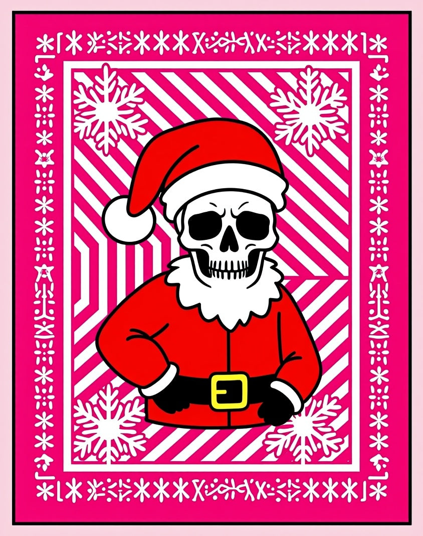 Pink Snow Flake Skeleton Santa Rug