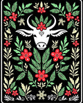 Whimsical Red Floral Cow Portrait Rug