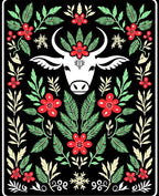 Whimsical Red Floral Cow Portrait Rug