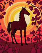 Crimson Horse Amidst Sunlit Foliage Rug