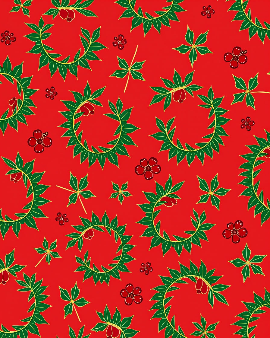 Red Green Leaf Berry Wreath Rug