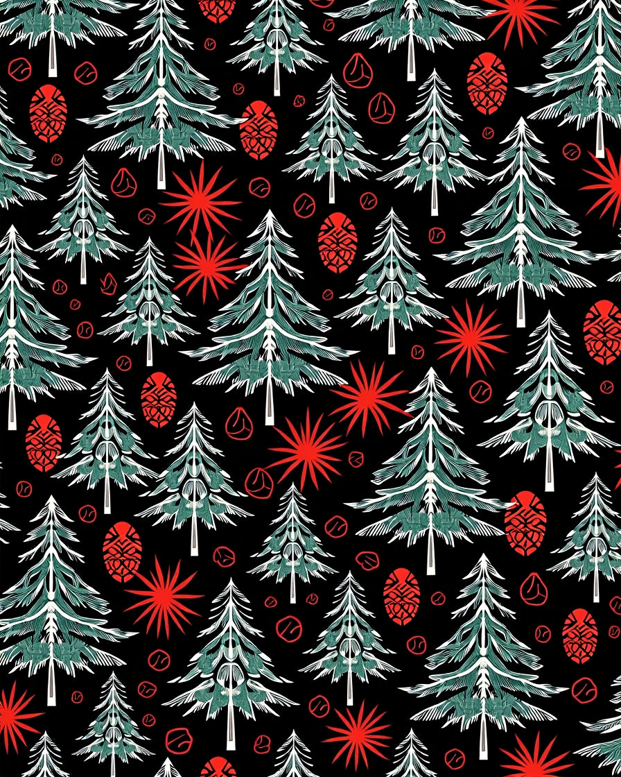 Green Pine Forest Red Starbursts Rug
