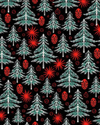Green Pine Forest Red Starbursts Rug