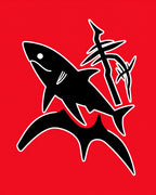 Bold Red Shark Oceanic Silhouette Rug