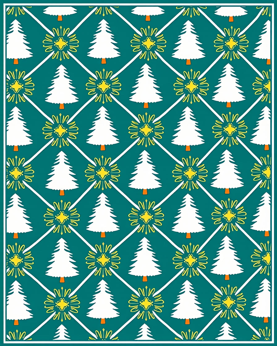 Teal White Pine Sunburst Geometric Rug