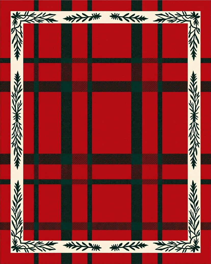 Red Forest Plaid Leaf Border Rug