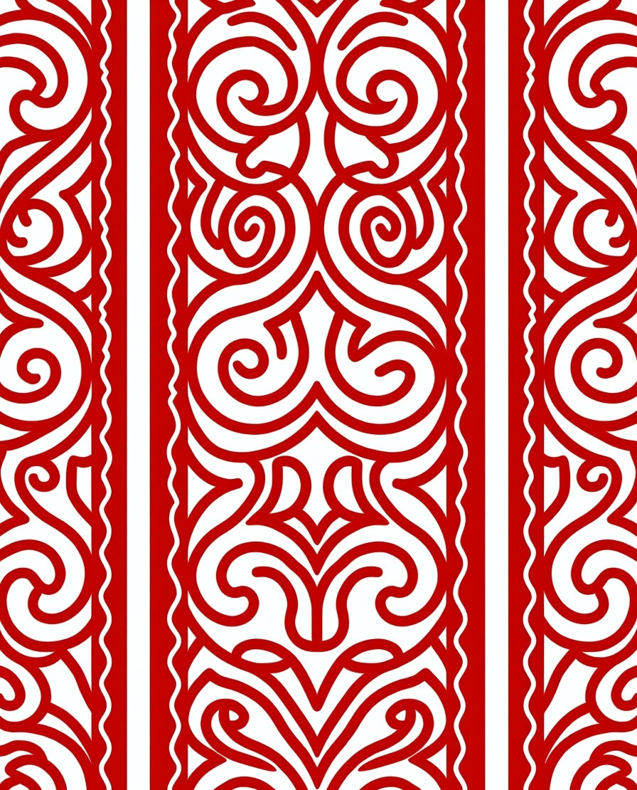 Crimson Red Paisley Scrollwork Border Rug