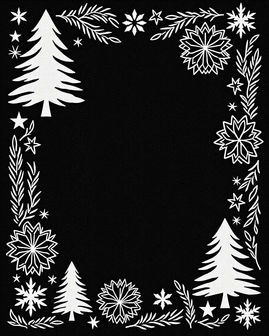 White Winter Evergreen Snowflakes Border Rug