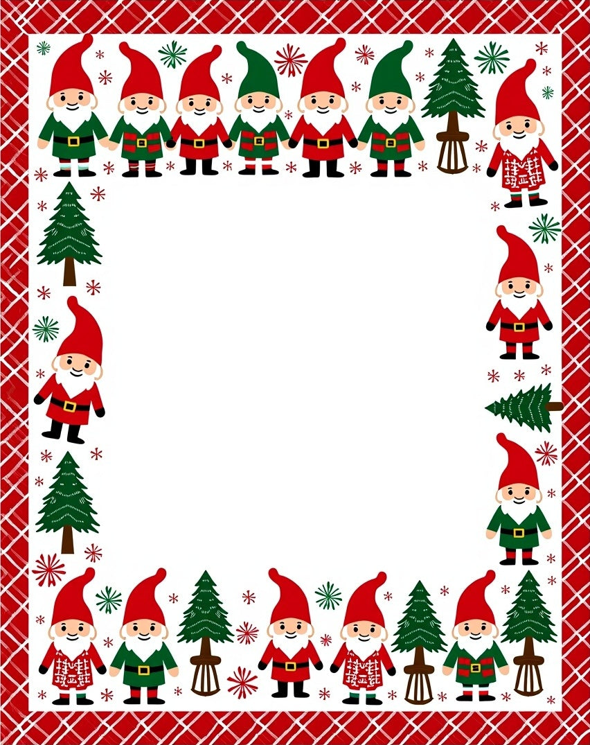 Festive Gnome Christmas Tree Border Rug