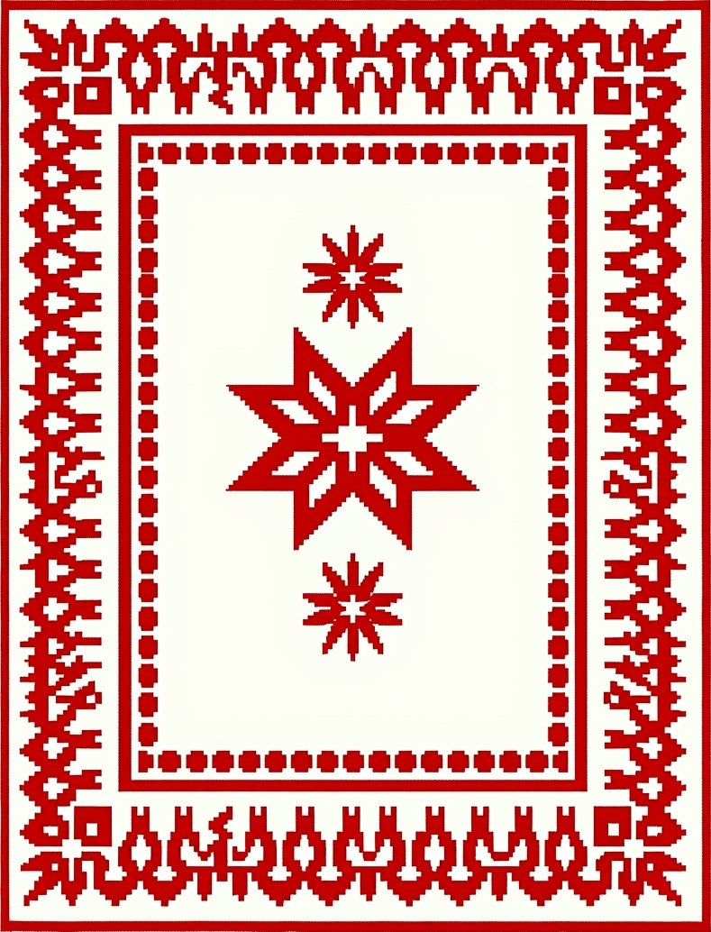 Crimson Star Bordered Center Rug