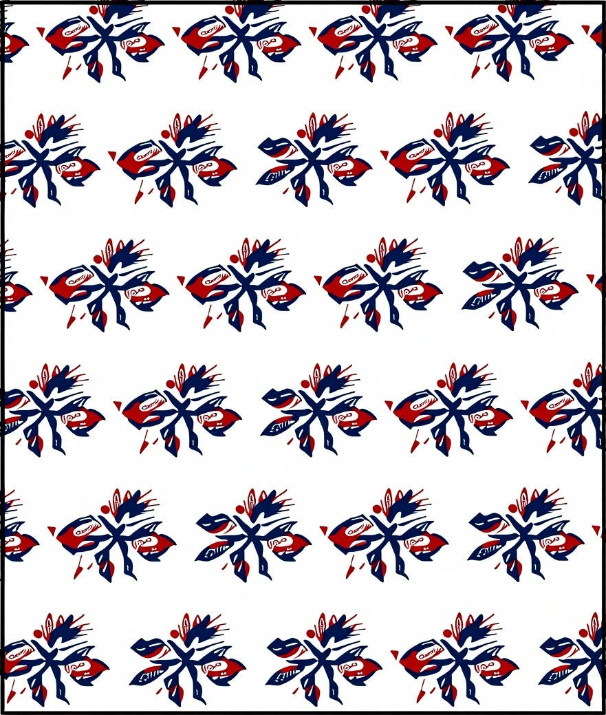 Bold Navy Red Abstract Floral Arrangement Rug