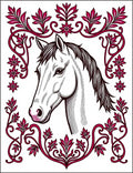 Elegant White Horse Floral Frame Rug