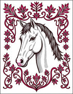 Elegant White Horse Floral Frame Rug