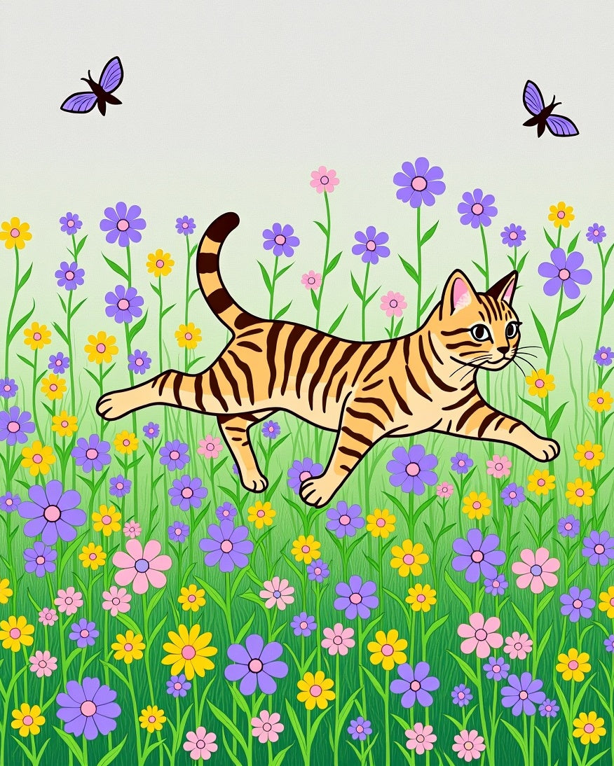Whimsical Tiger Butterfly Meadow Flowers Rug