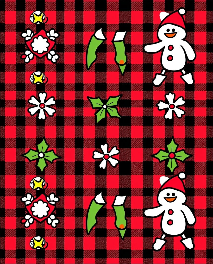 Red Black Buffalo Check Christmas Characters Rug