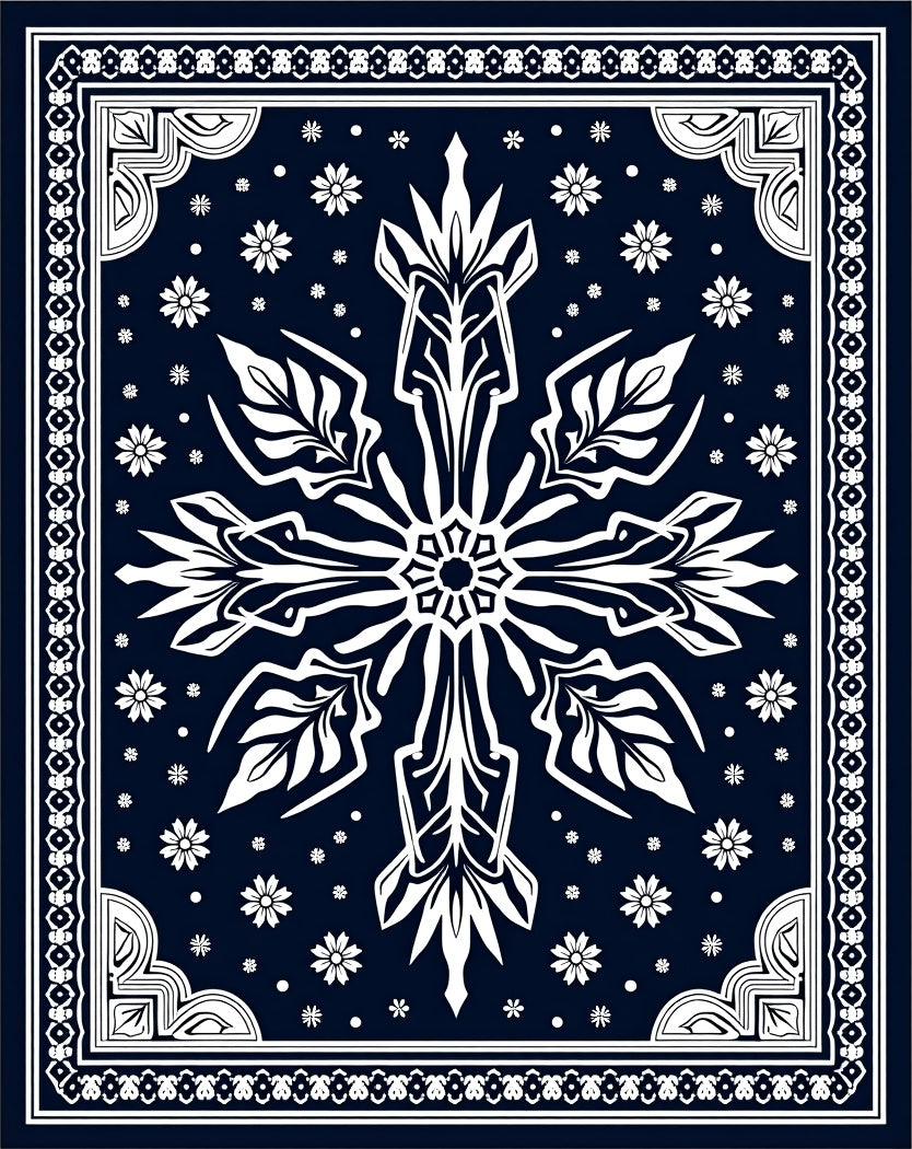 Midnight Blue White Floral Medallion Rug