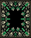 Black Cream Green Floral Frame Rug