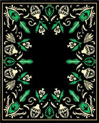 Black Cream Green Floral Frame Rug