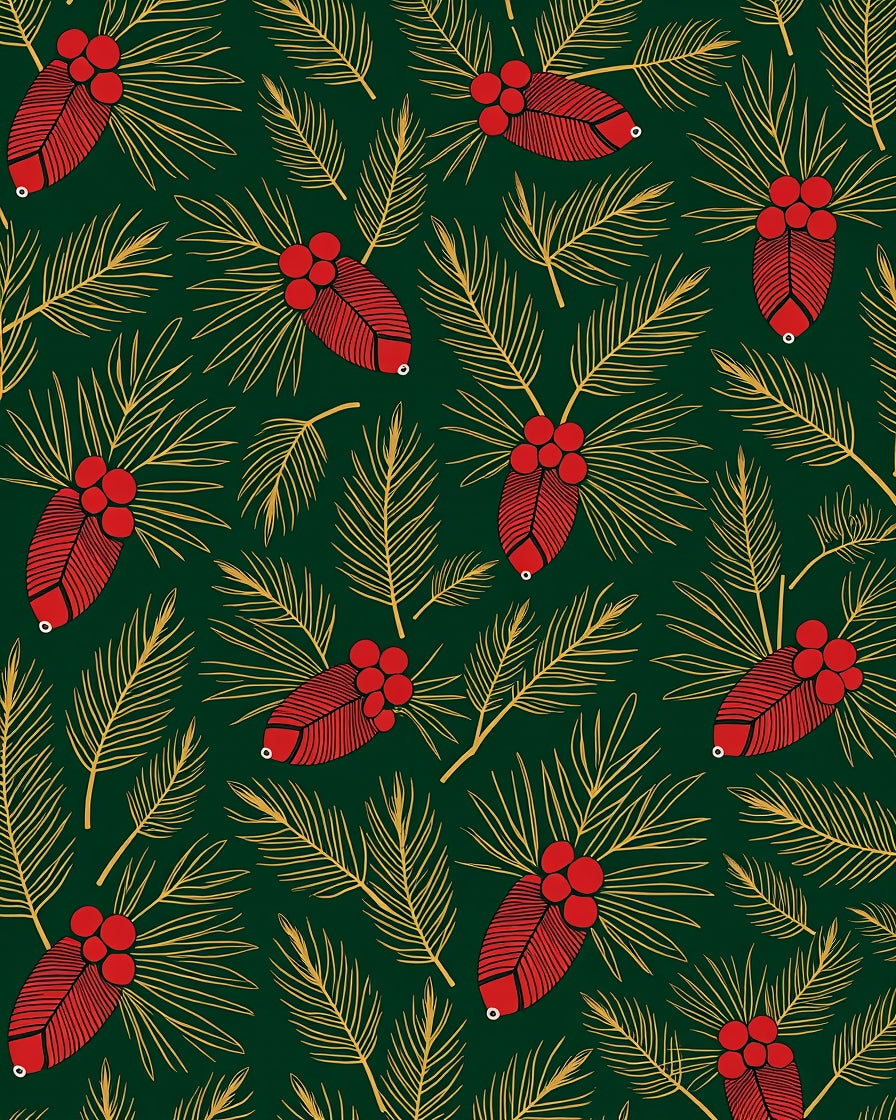 Red Holly Sprig Gold Leaf Rug