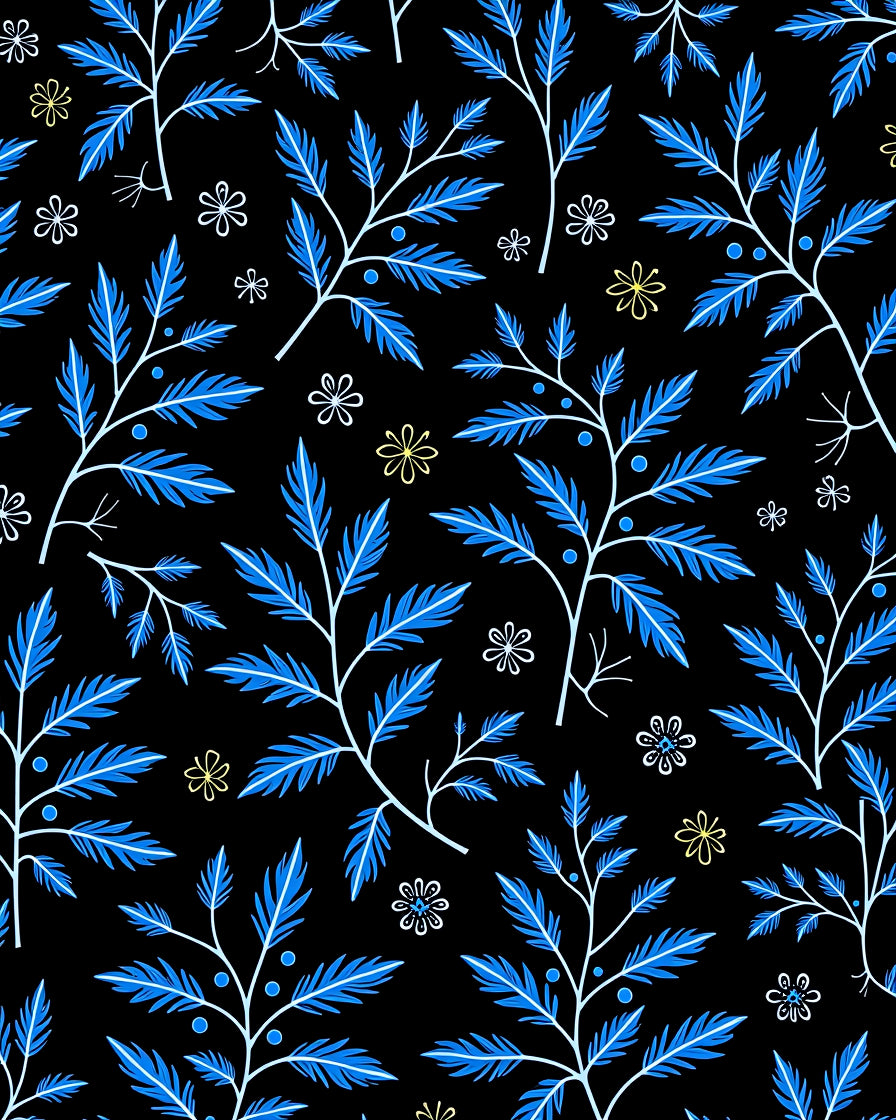 Vivid Blue Branch White Flower Rug