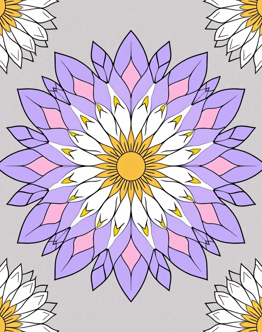 Pastel Purple White Floral Sunburst Rug