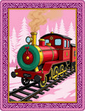 Red Vintage Train Winter Scene Rug