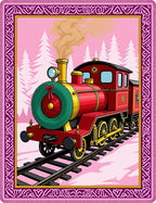 Red Vintage Train Winter Scene Rug
