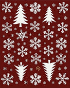 White Snowflakes Christmas Trees Burgundy Rug