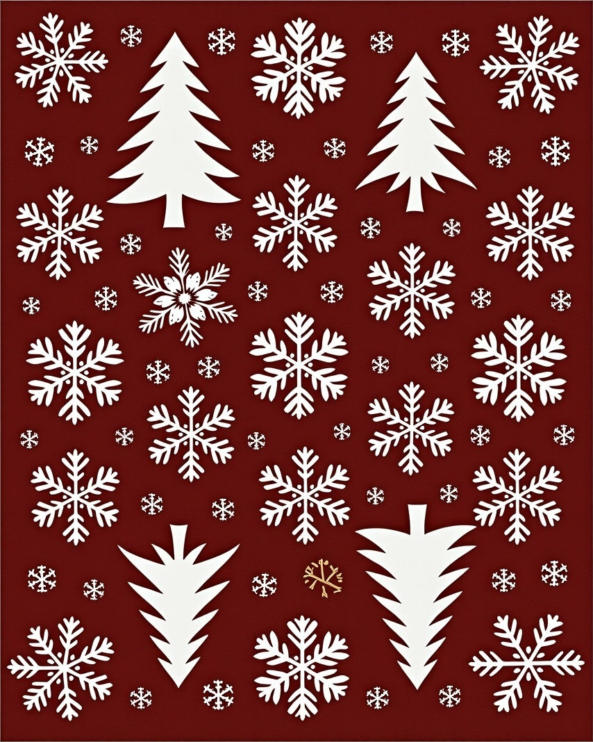 White Snowflakes Christmas Trees Burgundy Rug
