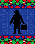 Classic Blue Santa Silhouette Festive Border Rug