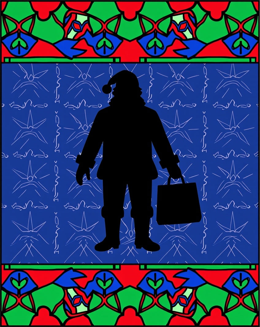 Classic Blue Santa Silhouette Festive Border Rug