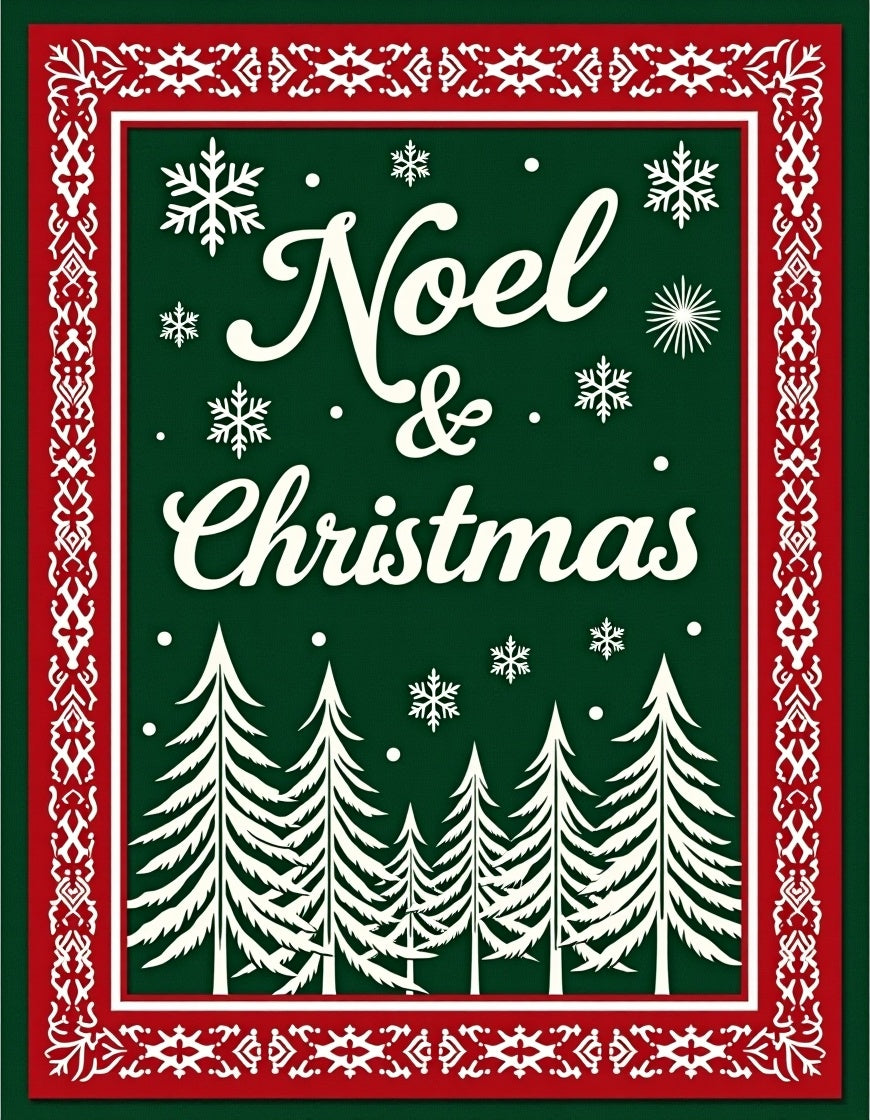 Festive Green Snowy Evergreen Christmas Rug