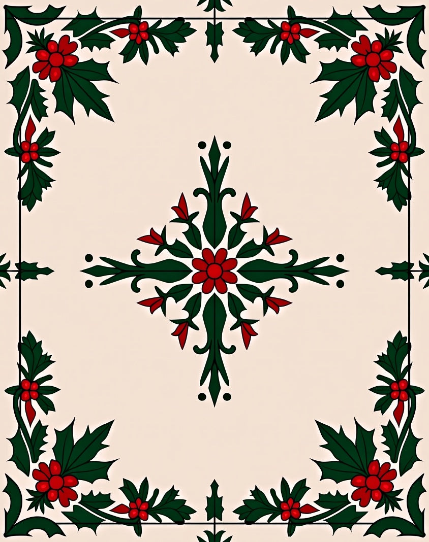 Festive Holly Berry Garden Frame Rug