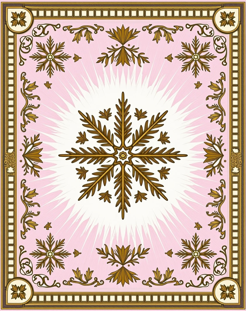 Golden Snowflake Pink Burst Rug