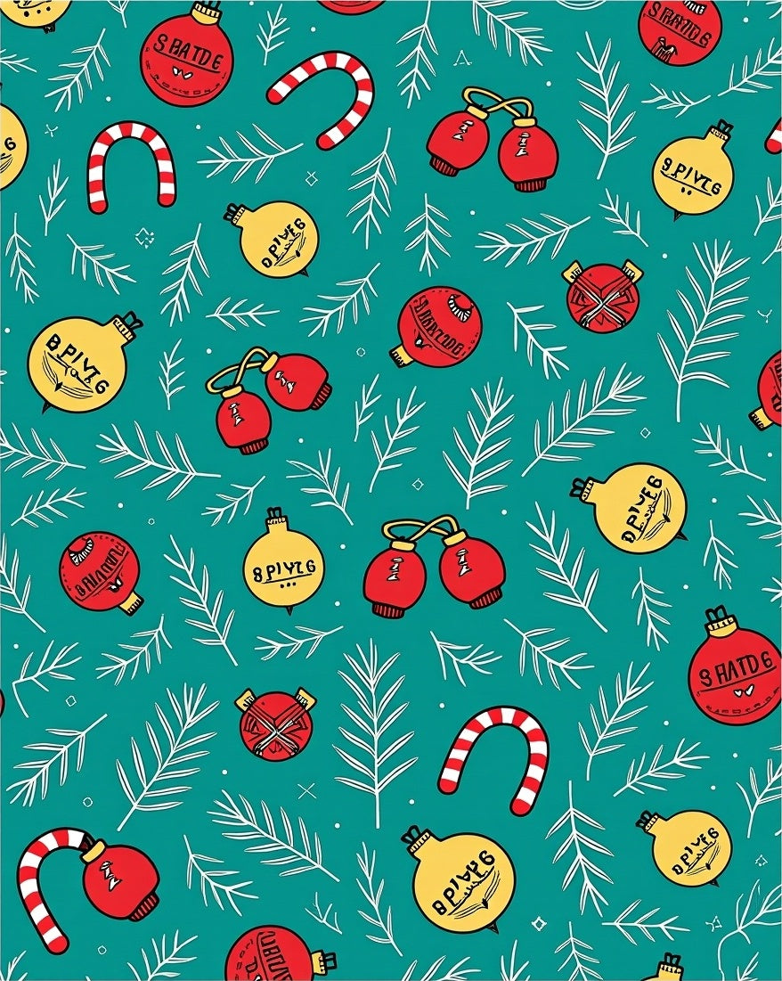 Red Yellow Christmas Ornaments Pine Sprigs Rug