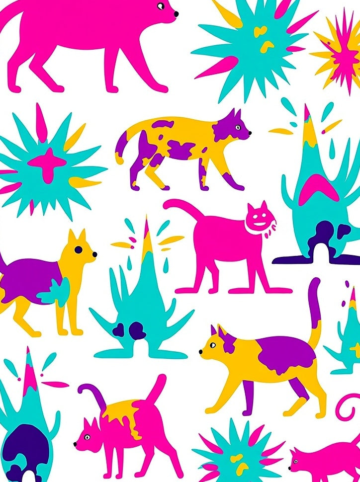 Vibrant Pink Yellow Purple Animal Burst Rug